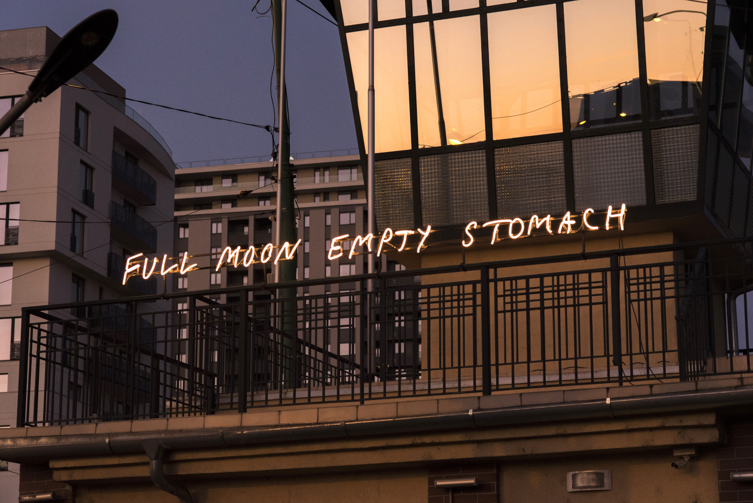 1. Flaviu Cacoveanu
Full Moon Empty Stomach 
neons, wires, transformer, 2013 - 2024
400 x 25 x 5 cm
exhibition view 
Our Other Us, Art Encounters Biennale, Timișoara, Romania, 2021