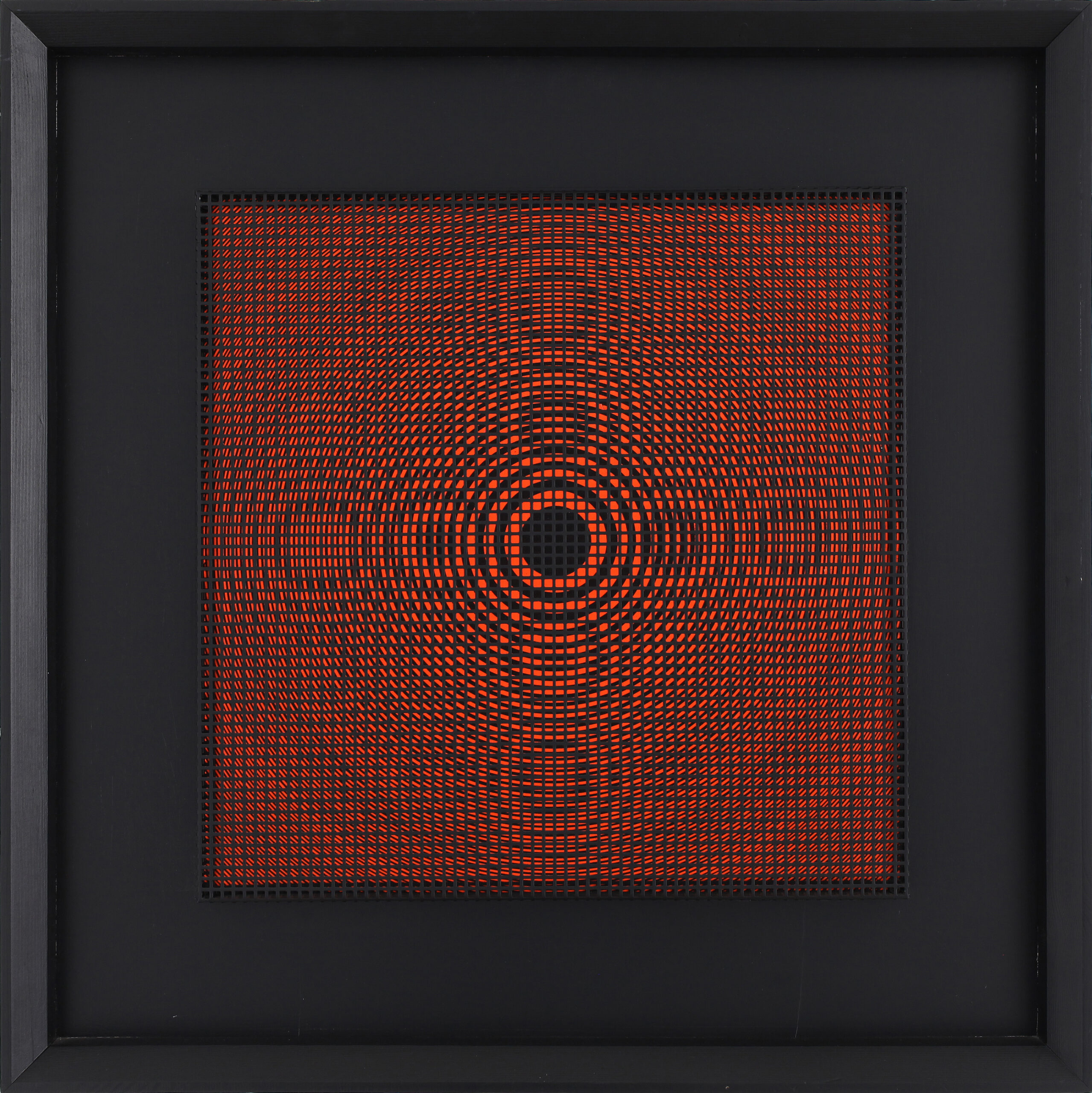 Alberto Biasi, 1964, Optical-dynamic relief, tempera on cardboard and perforated metal sheet, 68.6 × 68.6 cm