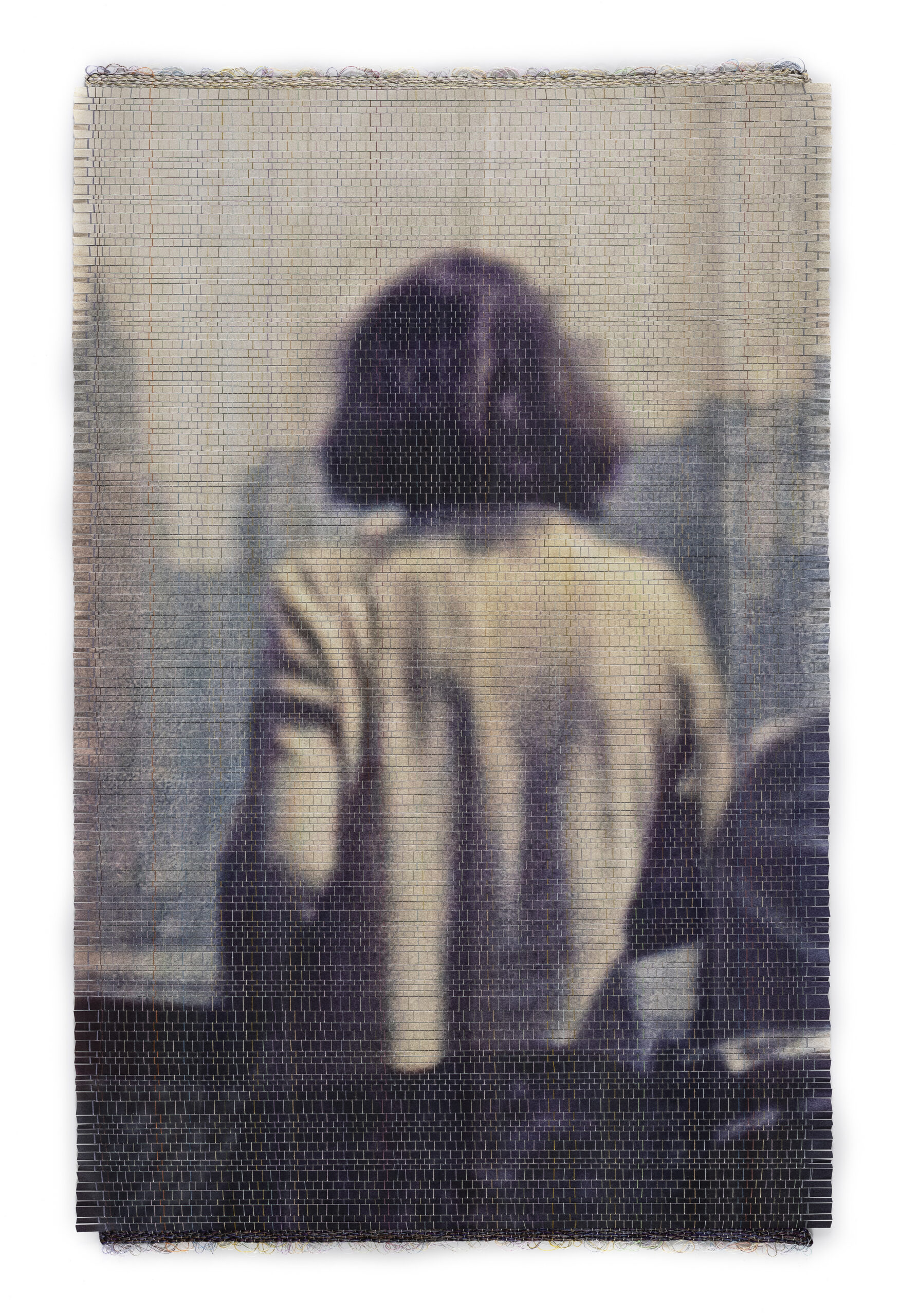 Susanne Wellm, Beginning Of a Journey, 2026, Woven, Giclée print, acrylic paint, cotton and polyester thread,79.5 x 50.5 cm, frame 88.5 x 59.5 cm