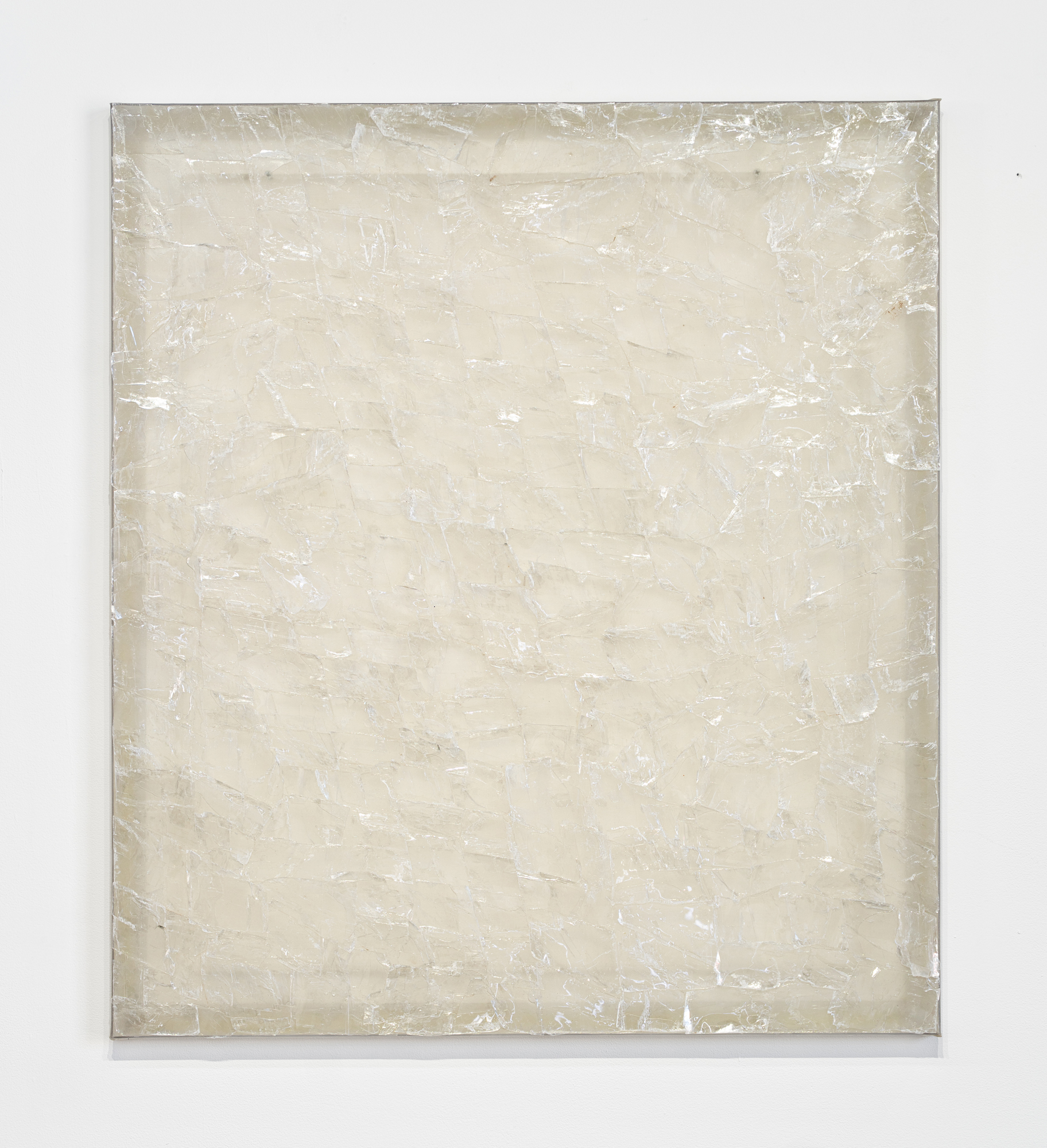 Rosalind Tallmadge, Fawn, 2025, selenite on organza, acrylic frame, 36 x 32 in. (91.4 x 81.3 cm)