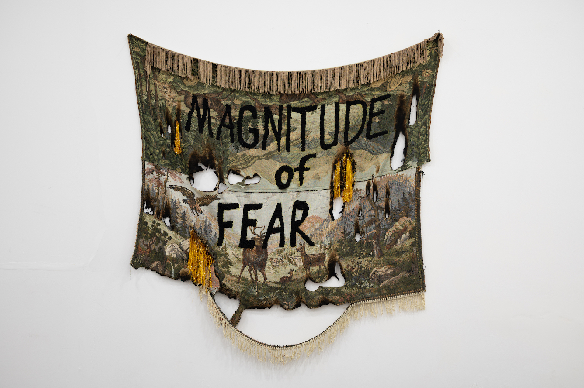 Magnitude of Fear, 2022
Modified tapestry, synthetic yarn
120 x 150 cm