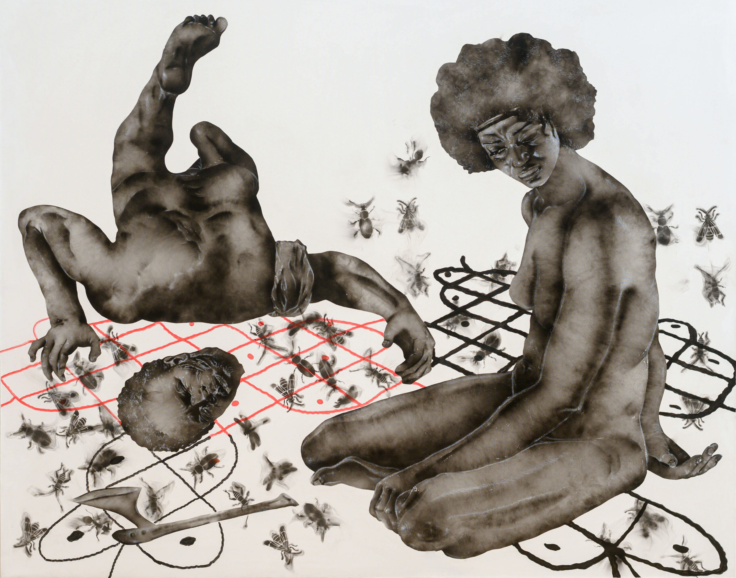 Geraldine Tobe, Dilemme de Nzinga, 2023, Smoke on canvas, 140x170 cm