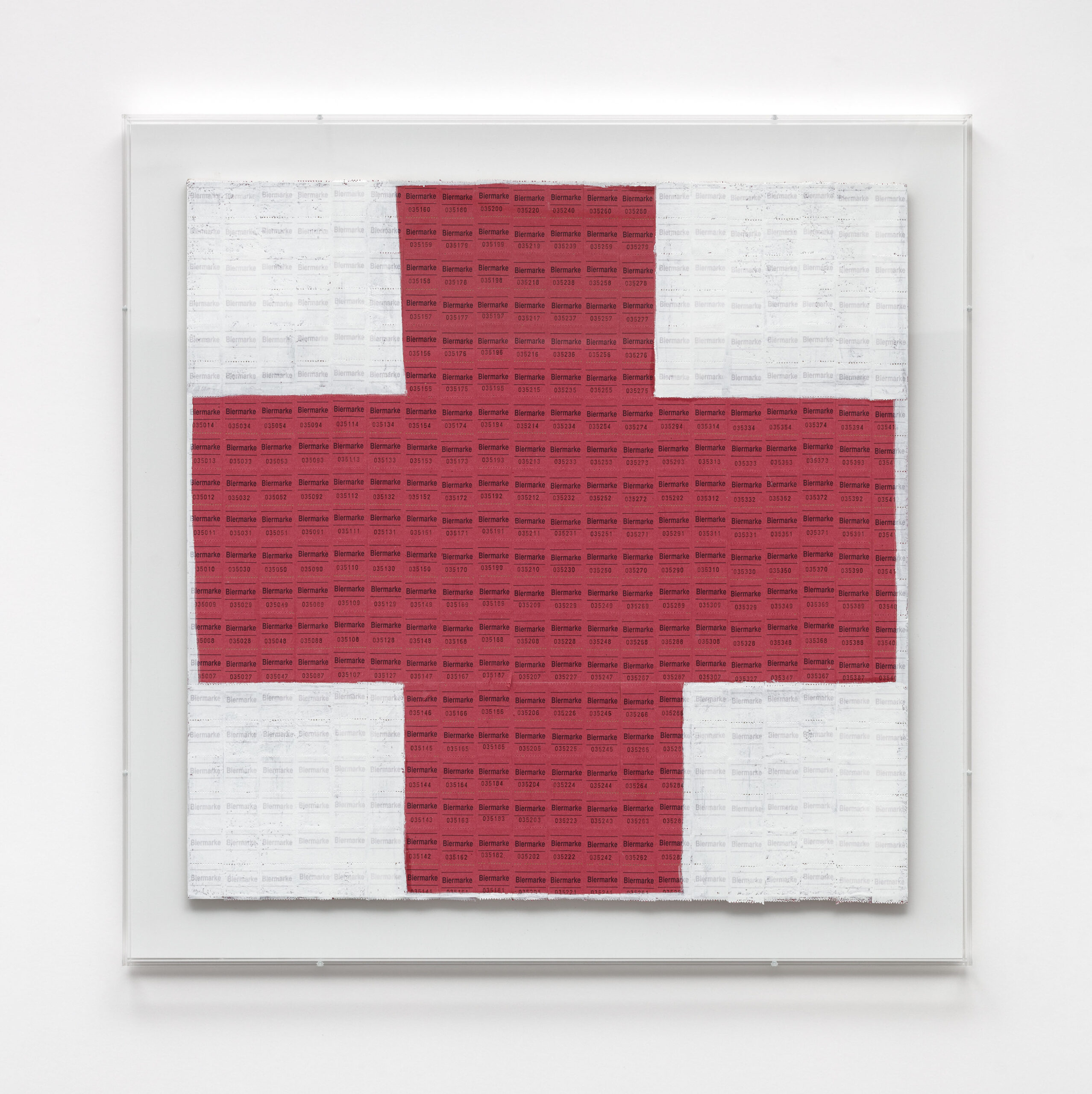 Jody Korbach, Deutsches Rotes Kreuz, 2024, Token and oil on plaster board in plexiglass frame, 71 × 71 cm, Photo: Johannes Bendzulla