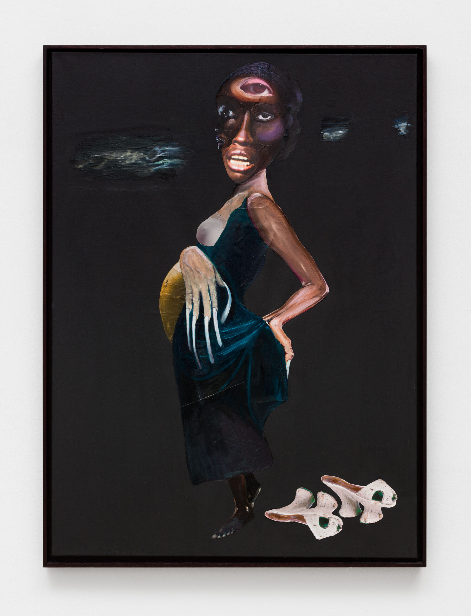 Anys Reimann	NACHTMAHR	2023	
Mixed media collage, oil on canvas	
110 x 80 cm, framed 114 x 84 x 3,5 cm
