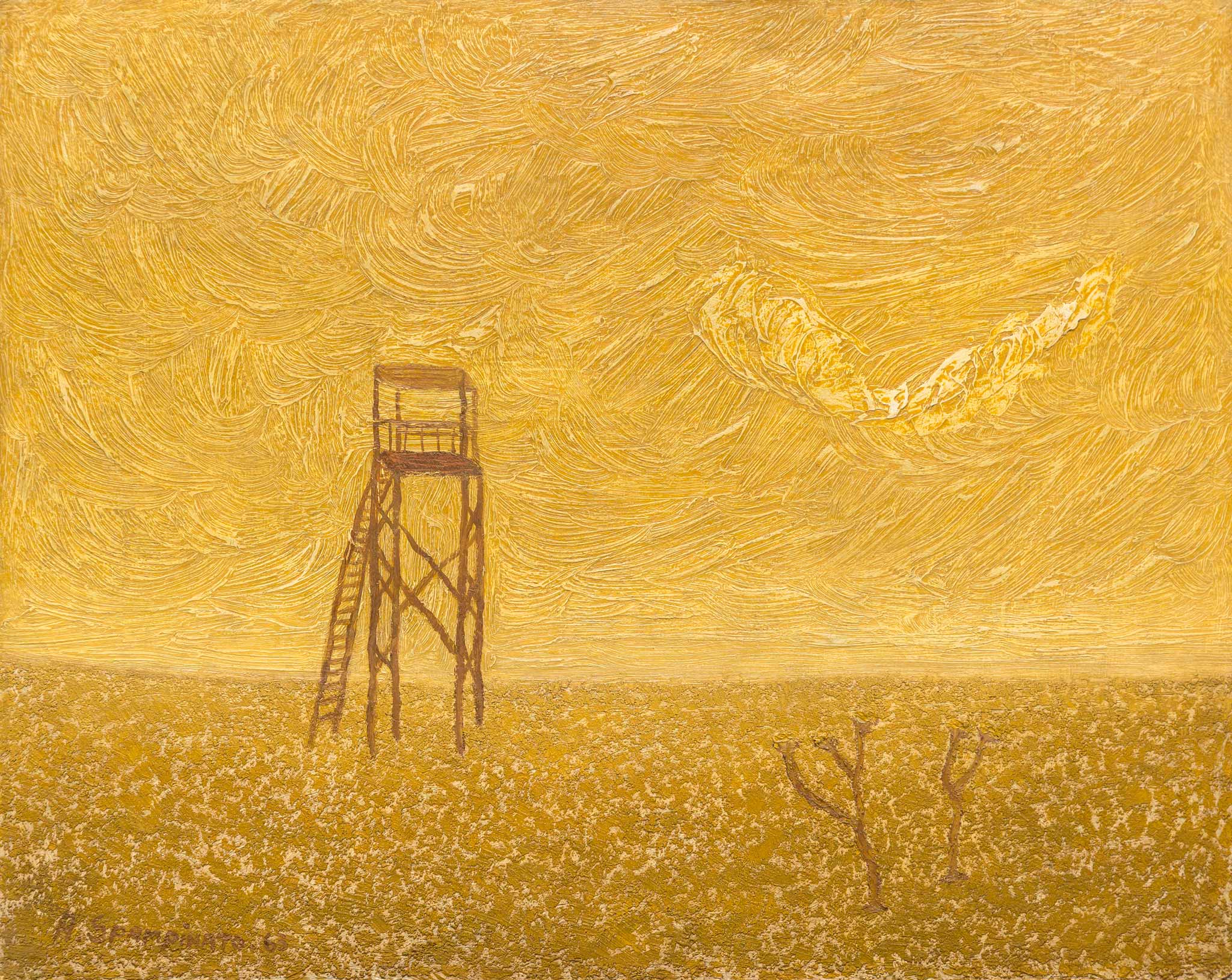 Un mangrullo / A watchtower, 1963.Óleo sobre hardboard / Oil on hardboard.40 x 50 cm / 15.74 x 19.68 in.