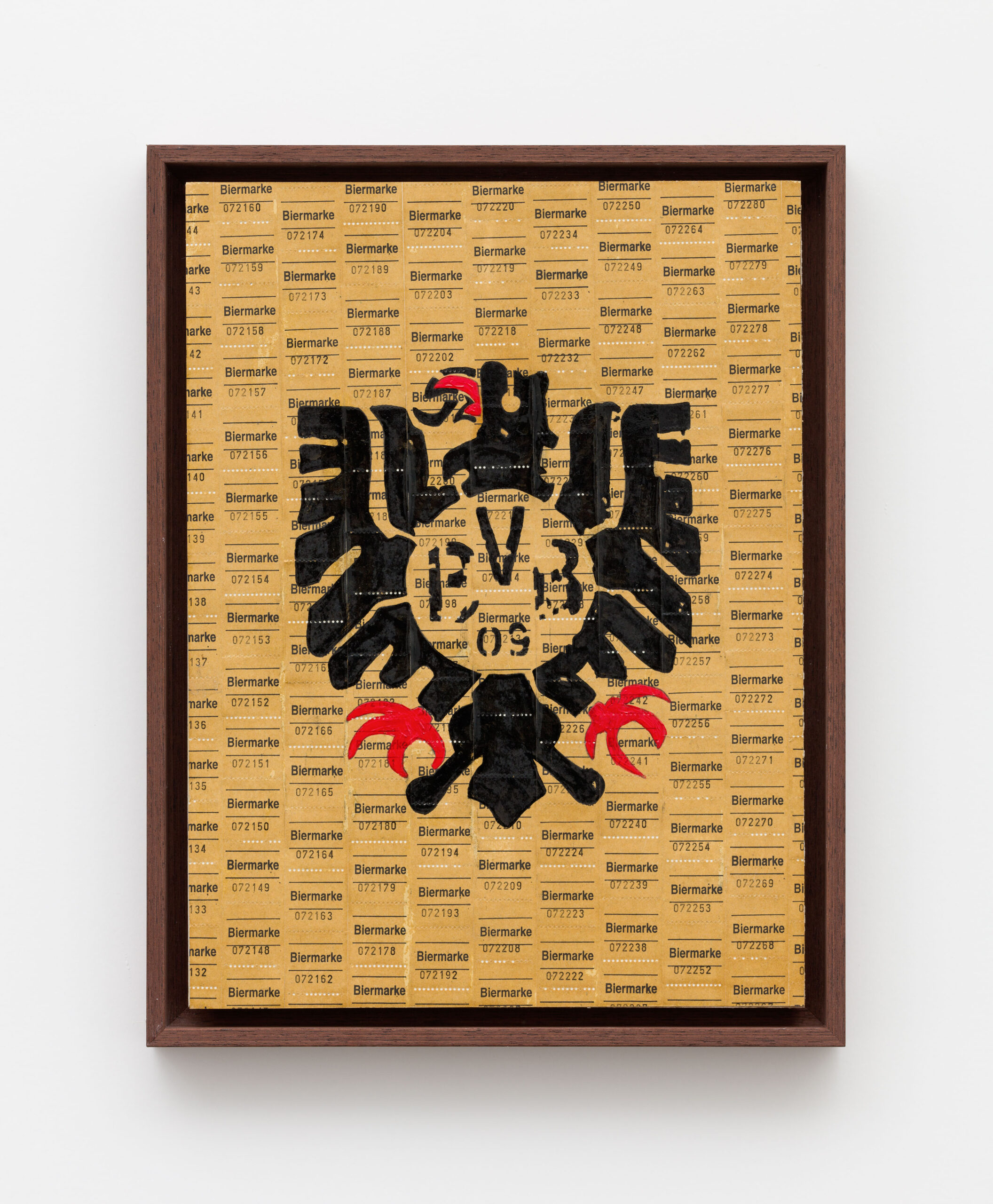 Jody Korbach, Borsigplatz 1909, 2025, acrylic, ink, lacque and token on plaster boards, Photo: Johannes Benzdulla