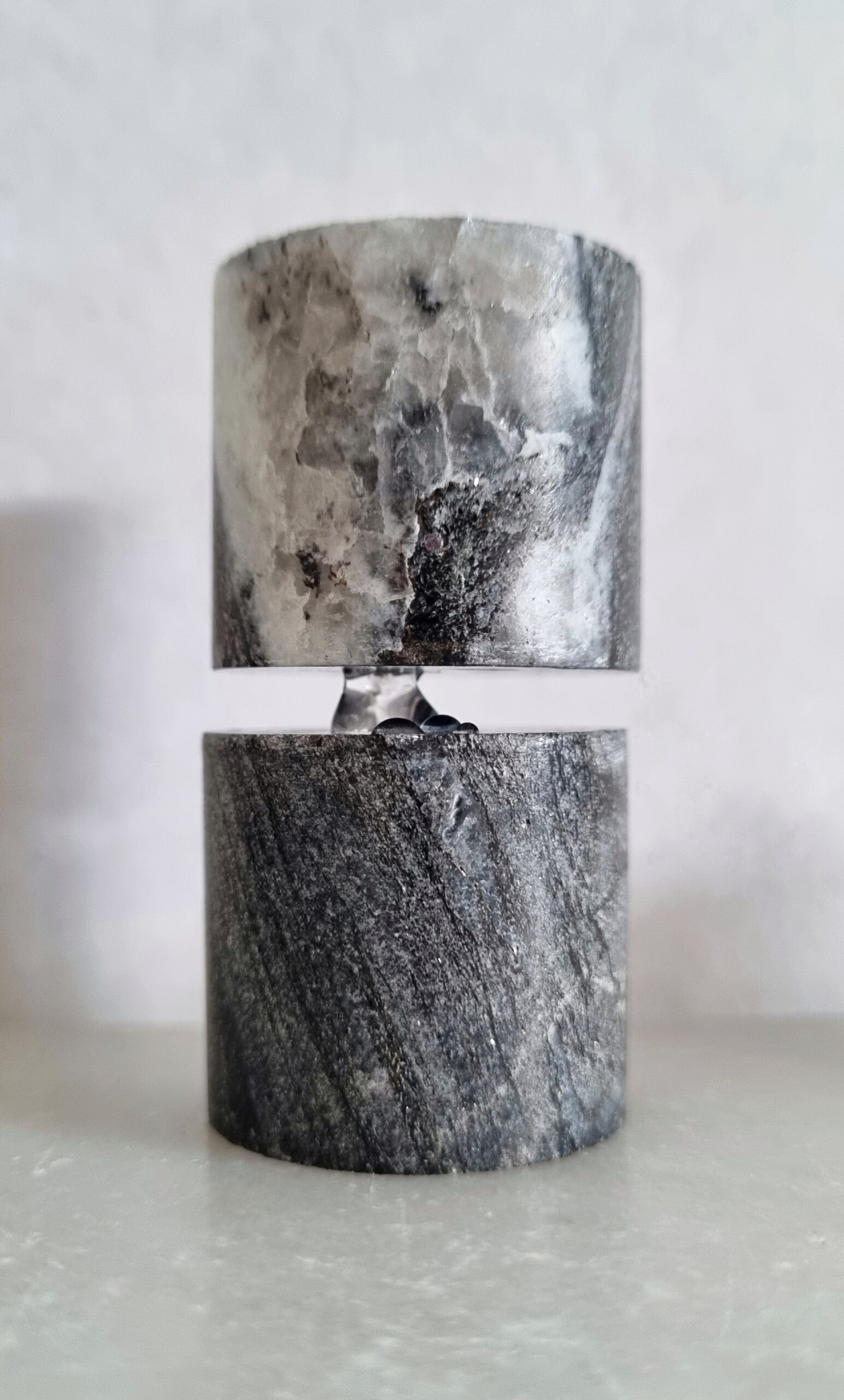 Jean-Baptiste Caron Attraction #4, 2025 
Marble, water
Ø 3,5 x 6,5 cm / Ø 1,3 x 2,5 inches