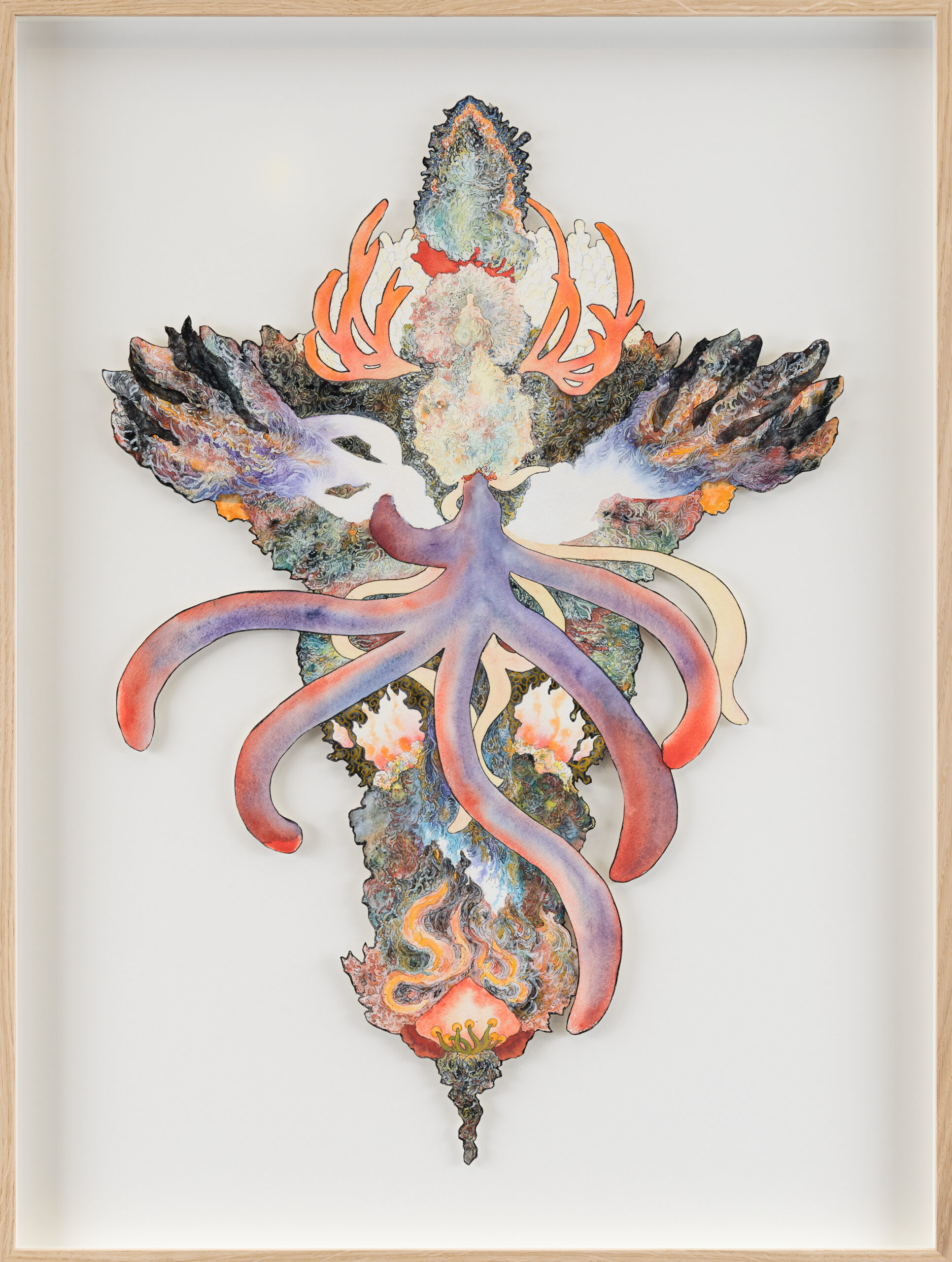 Olle Norås, 'Hawkbit, Mist and Wolves Milk I', 2025, gouache on paper, oak wood frame, museum glass, 85.5 x 65 cm