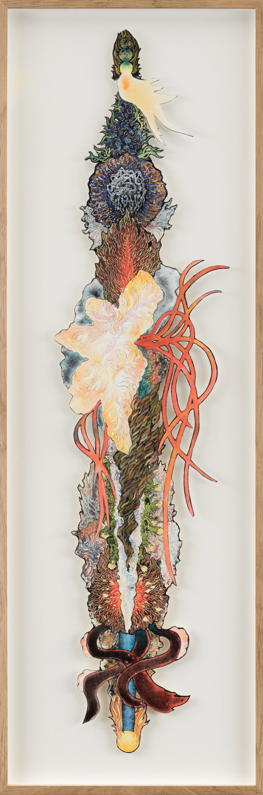 Olle Norås, 'Bird's Gaze II', 2024, gouache on paper, oak wood frame, museum glass, 81.5 x 27.5 cm