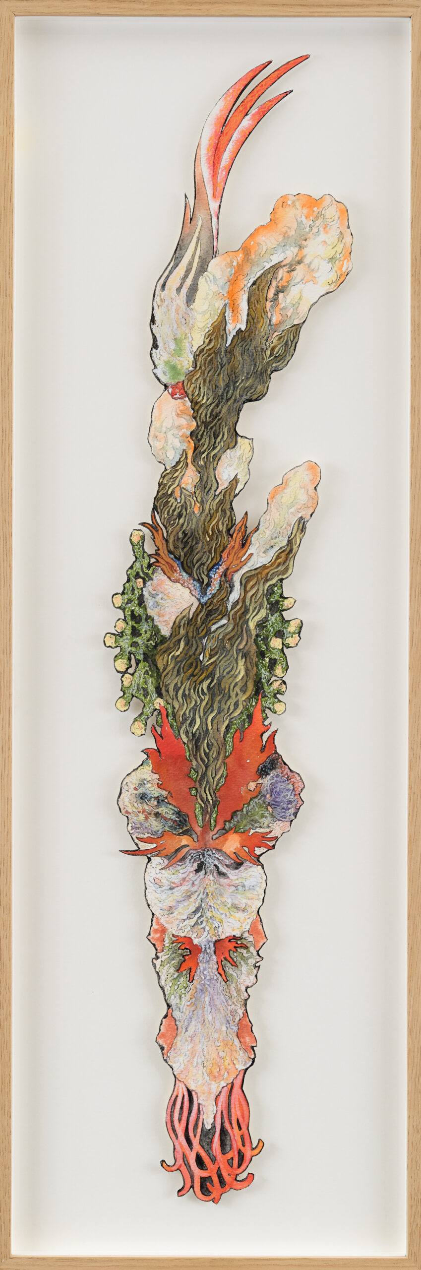 Olle Norås, 'Bird's Gaze III', 2024, gouache on paper, oak wood frame, museum glass, 81.5 x 27.5 cm