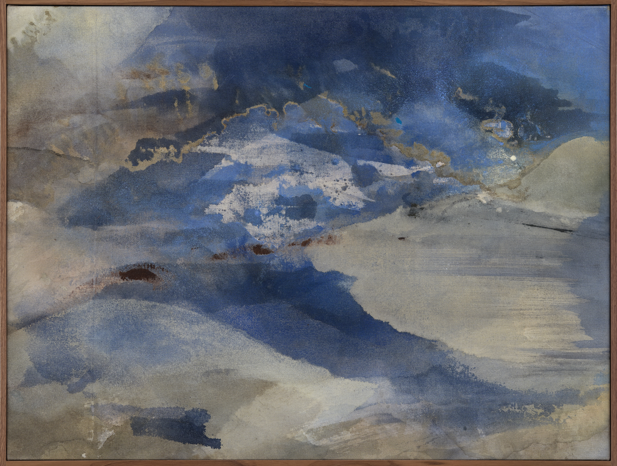 Sigrid Sandström, 'Blue Approacher', 2025, acrylics on canvas, walnut frame, 65.5 x 86 cm