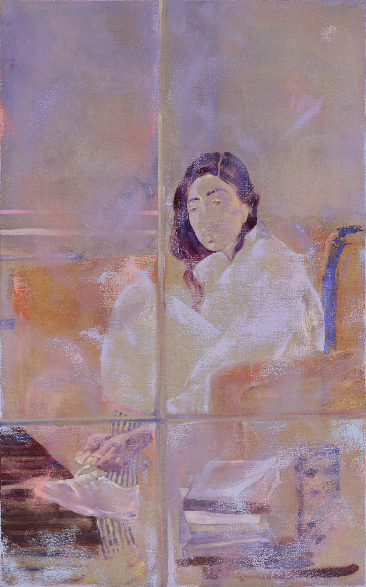 Djabril Boukhenaïssi, Les Lacets, 2025, Oil painting and pastel on canvas, 130 x 81 cm