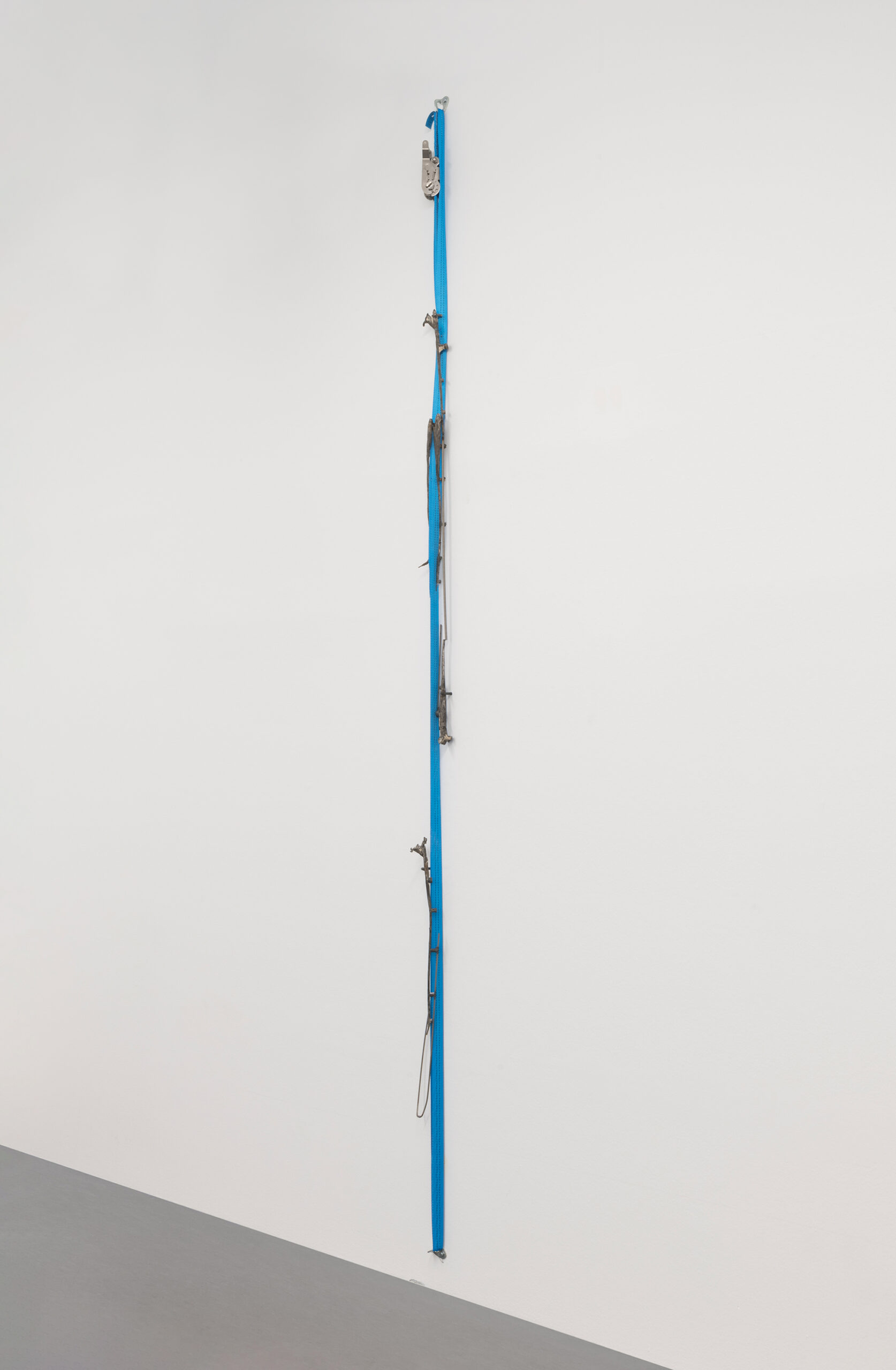 June Crespo, Pulse, 2023, steel casted flowers and strap, 355 x 15 x 7 cm