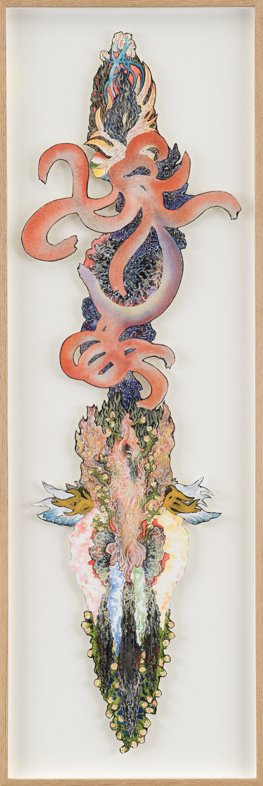 Olle Norås, 'Bird's Gaze I', 2024, gouache on paper, oak wood frame, museum glass, 81.5 x 27.5 cm