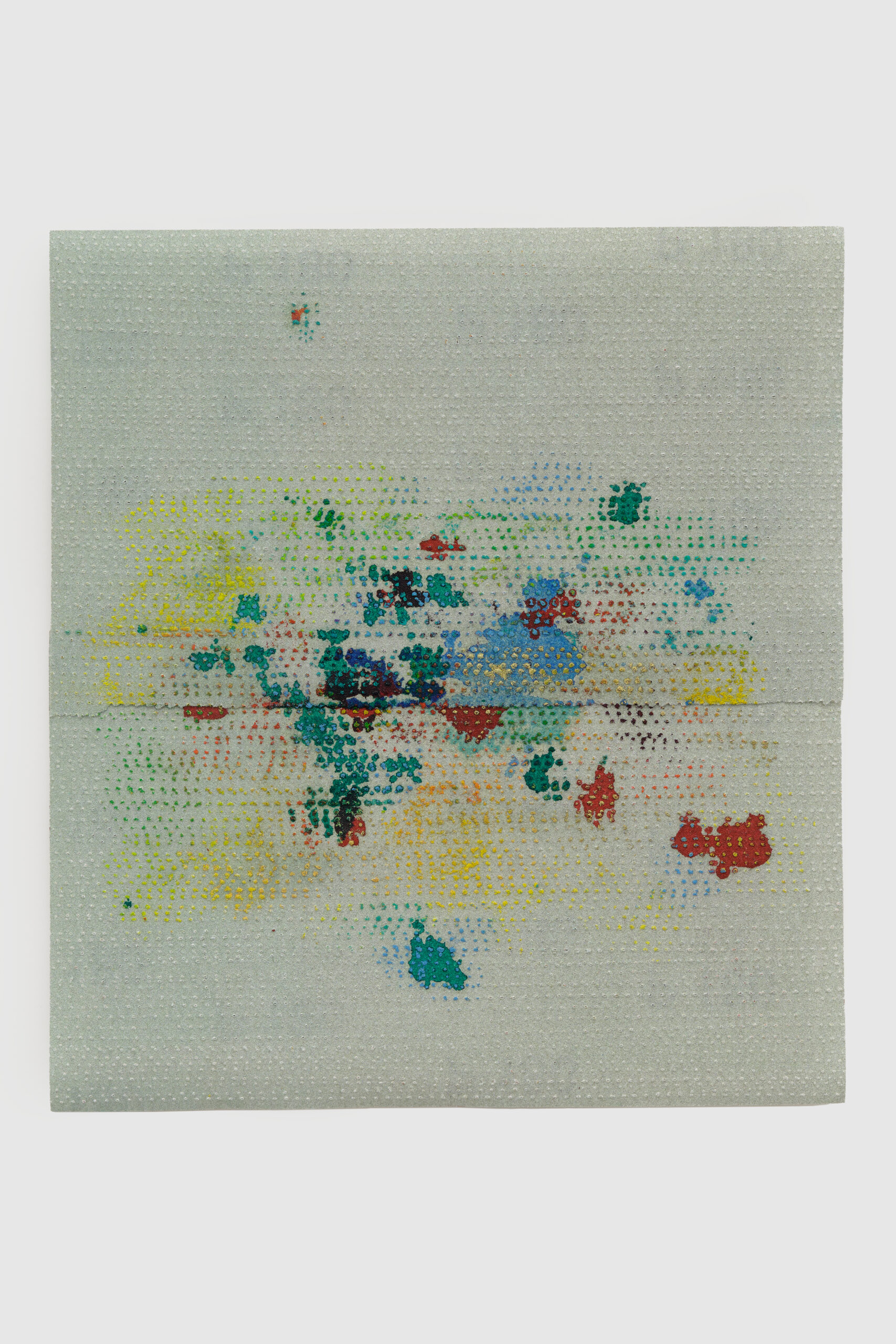 Sand paper, 2024,Ink, impacts, collage, pastel, sand paper, 24 x 22, frame 39 x 36 cm