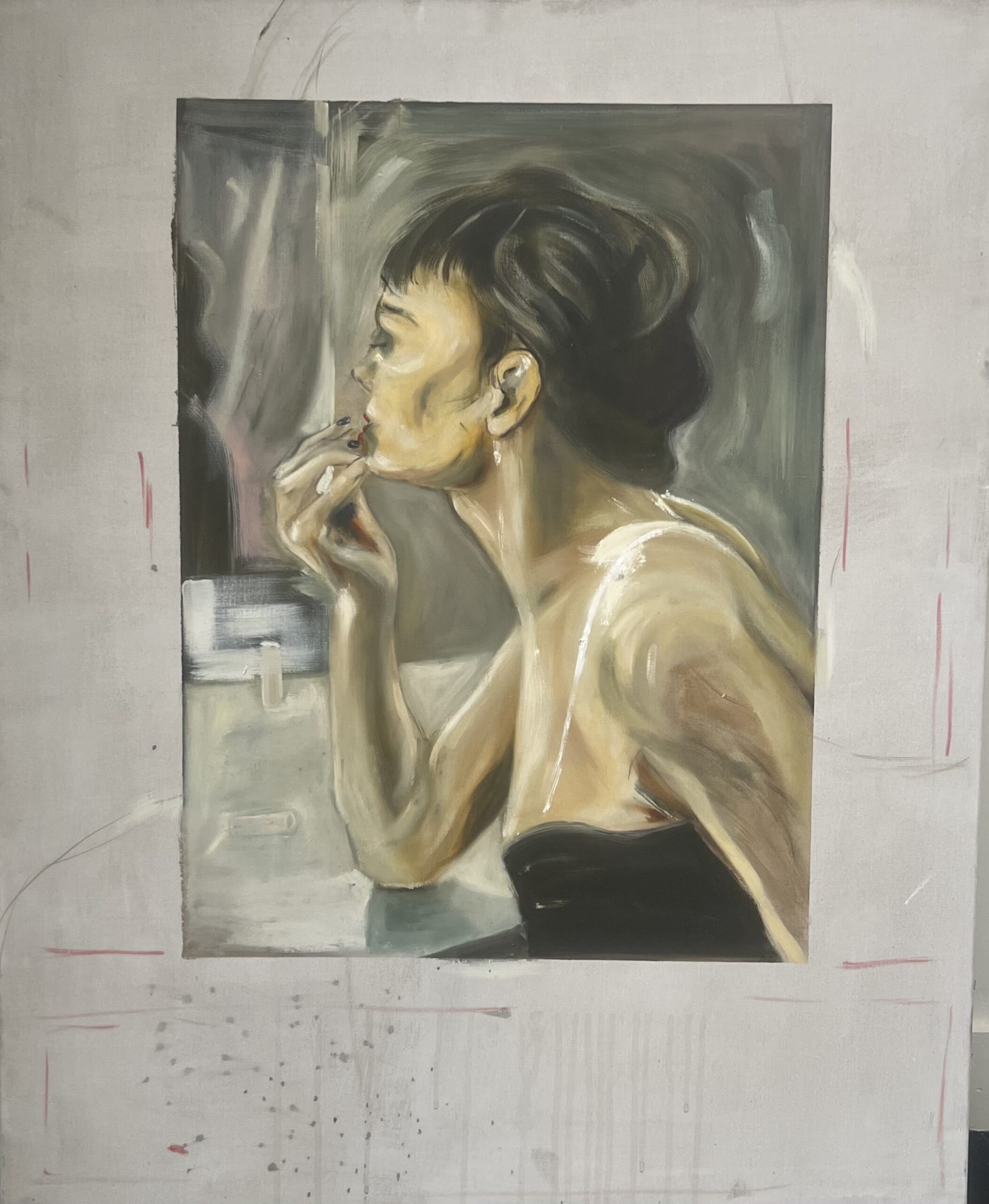 Yann Freichels - Soleil Noir, 2024 - oil & tempera on canvas - 110 x 90 cm