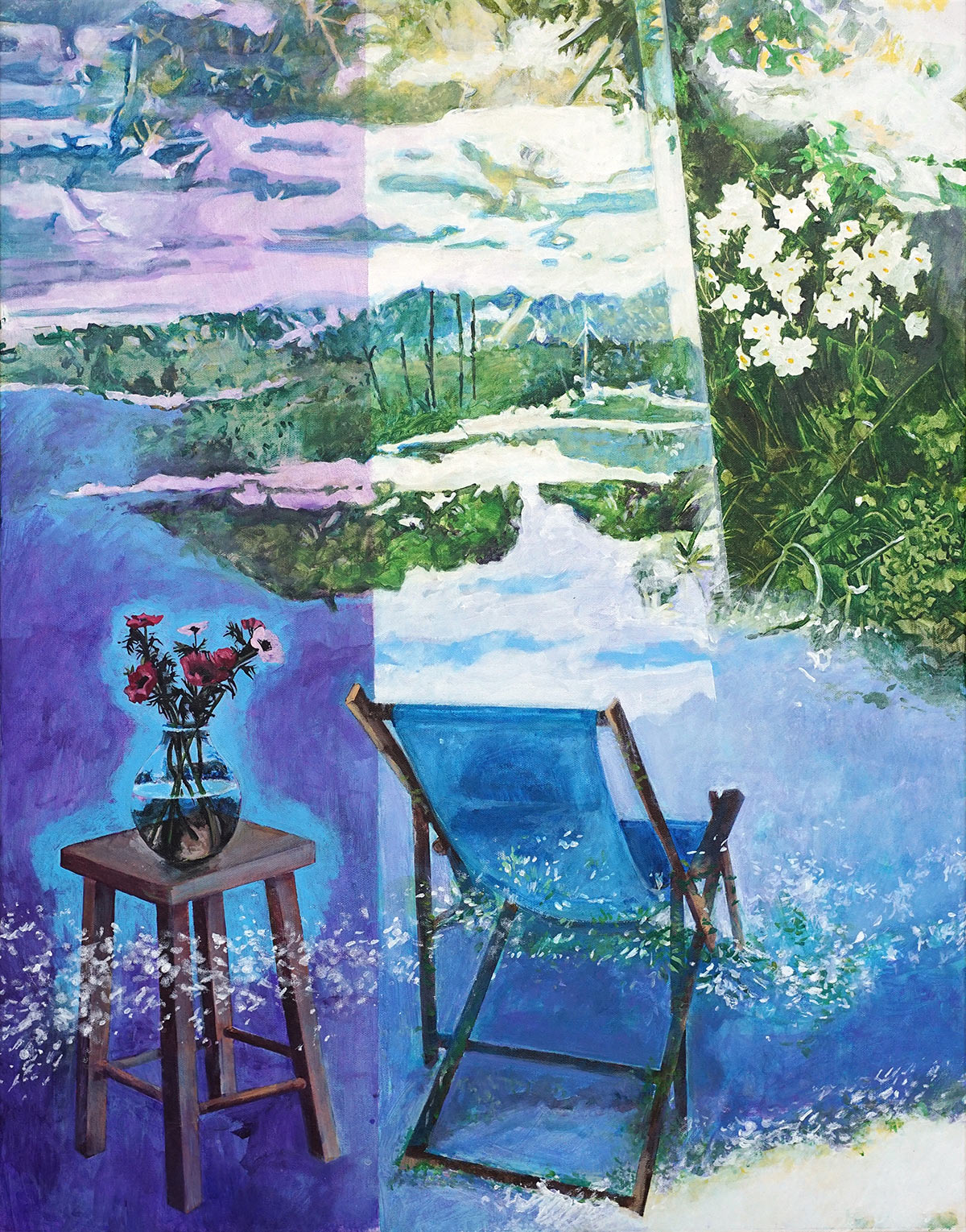Sylvain Ciavaldini, Sur cette chaise longue, 2025, Acrylic on canvas, 92 x 73 cm