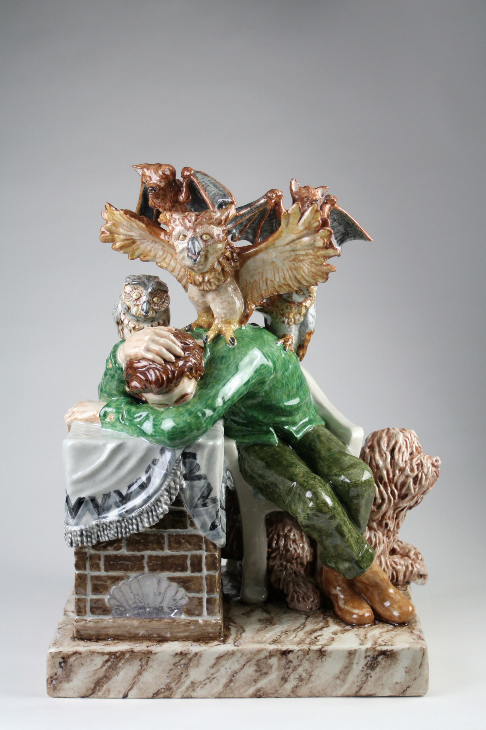 Alexander Tallén,
The Sleep of Reason (Creates Monsters), 2025, Stoneware, enamels, 35 x 25 x 16 cm