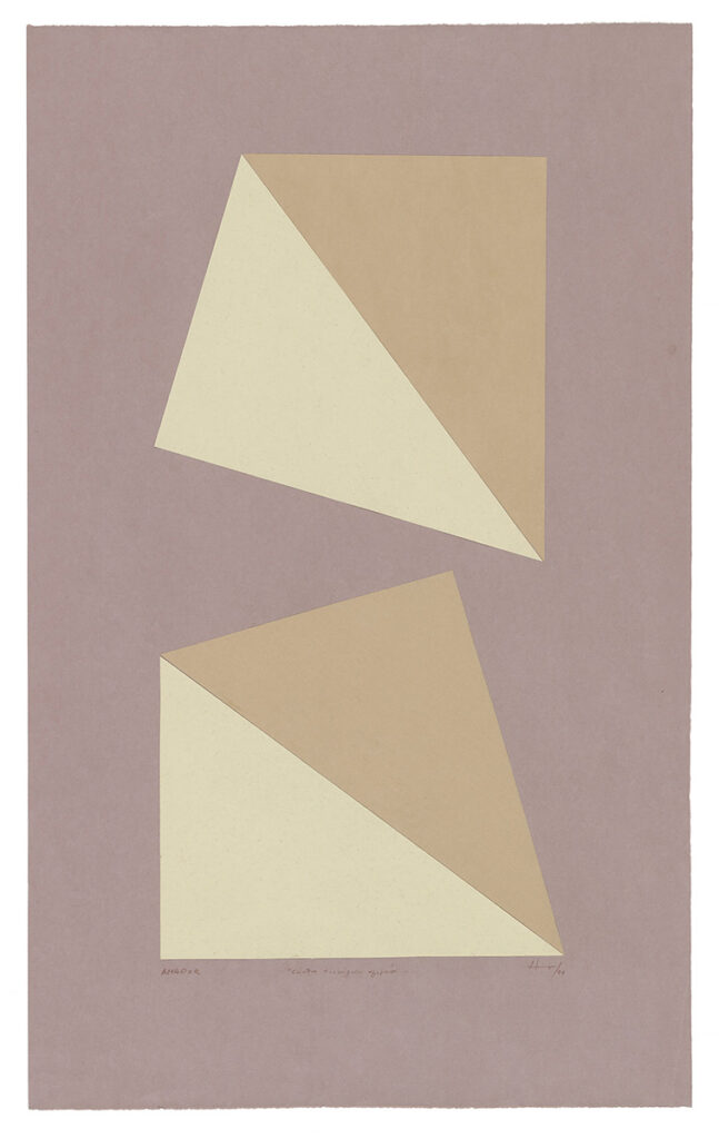Four Egyptian triangles, 1990. Collage on paper. 850 x 520 mm