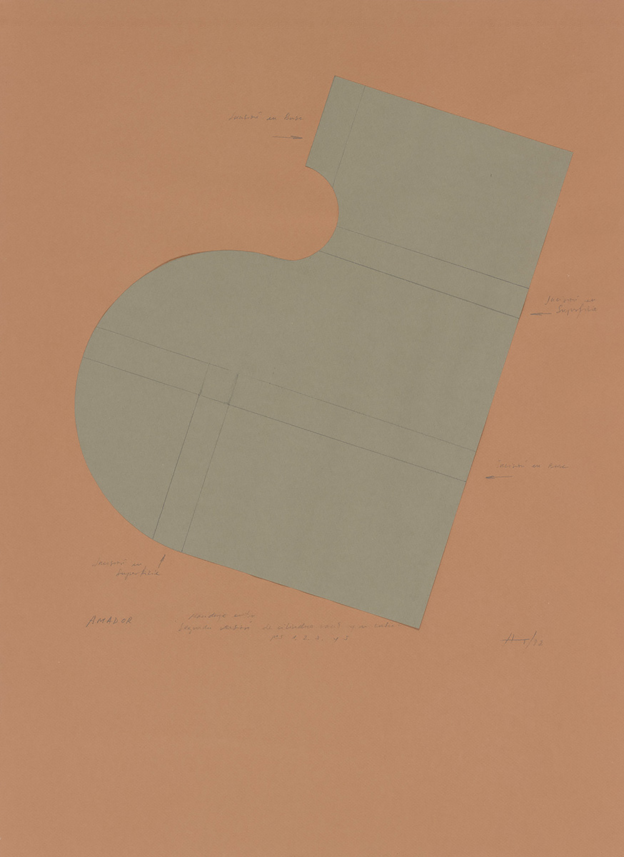 Amador. Second version of empty cylinder and a cube, 1992. Collage, graphite and colored pencil on paper. 650 x 545 mm