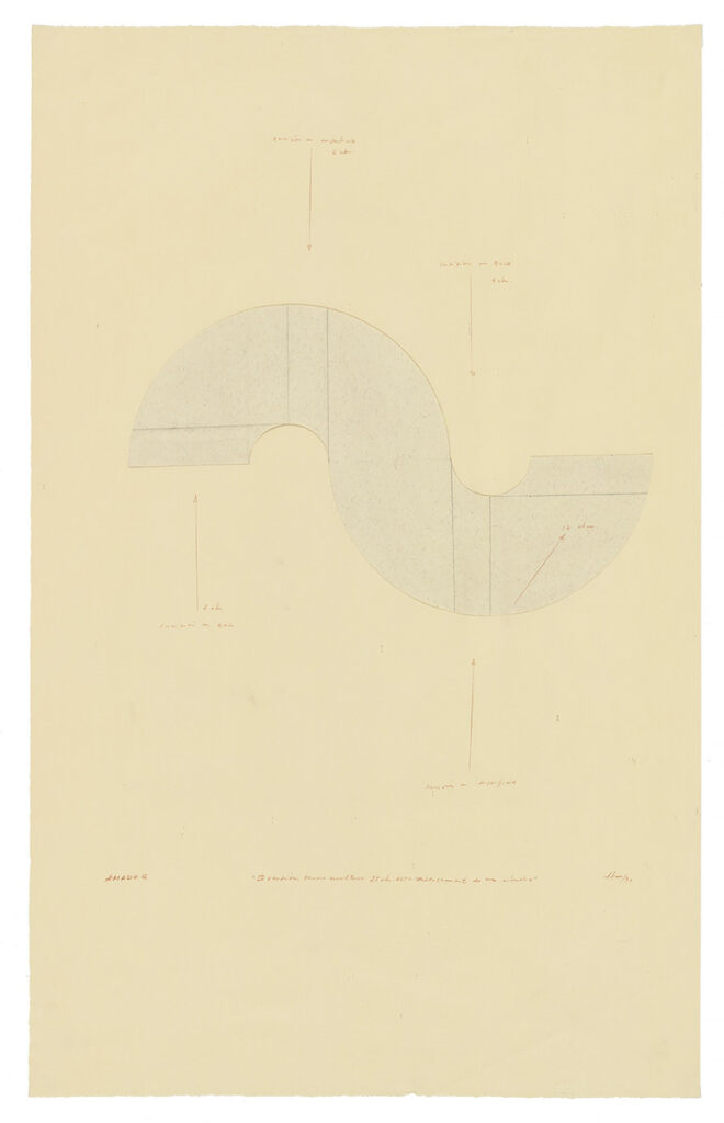 Version III of sculpture drawing plan, 25 cm high. Displacement of a cylinder