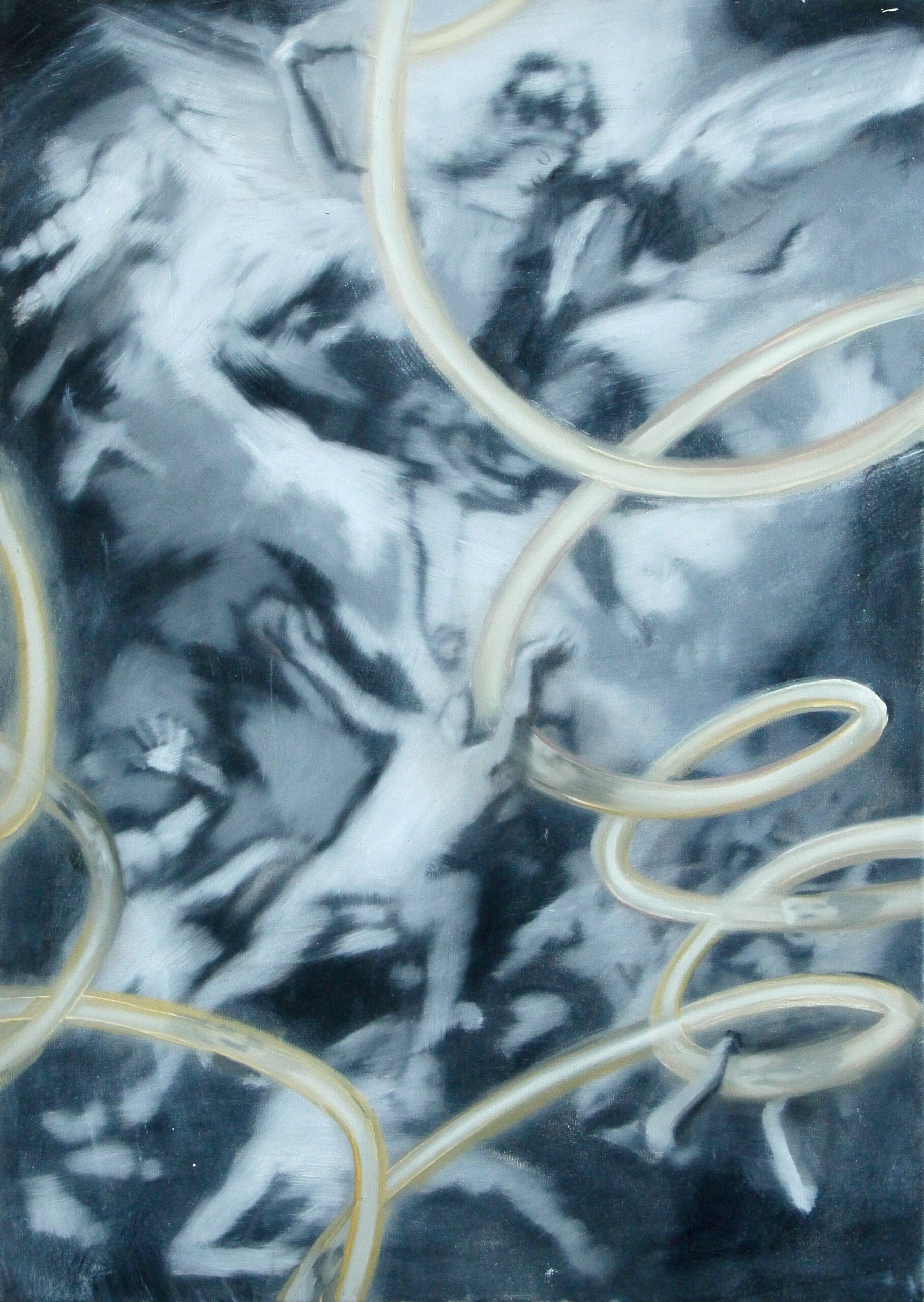 Inez de Brauw - Redacting - After The Fall of The Rebel Angels by Giordano, 2026, 70 x 50 cm, oil and acrylic paint on canvas