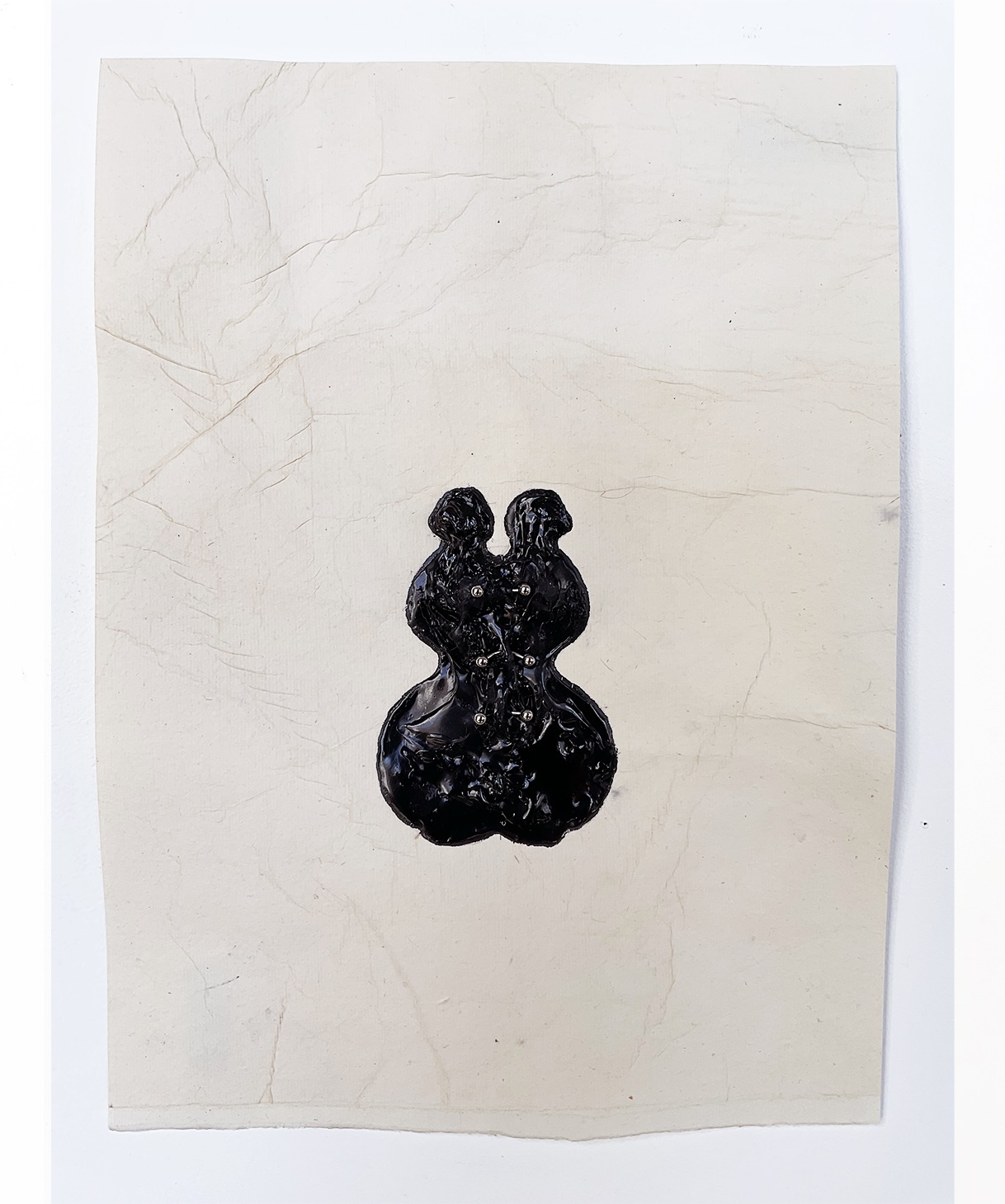 Ellen Jong
Snuff Double, 2026
Handmade ink and piercing jewelry on paper
12 x 9 inches approx (paper size)