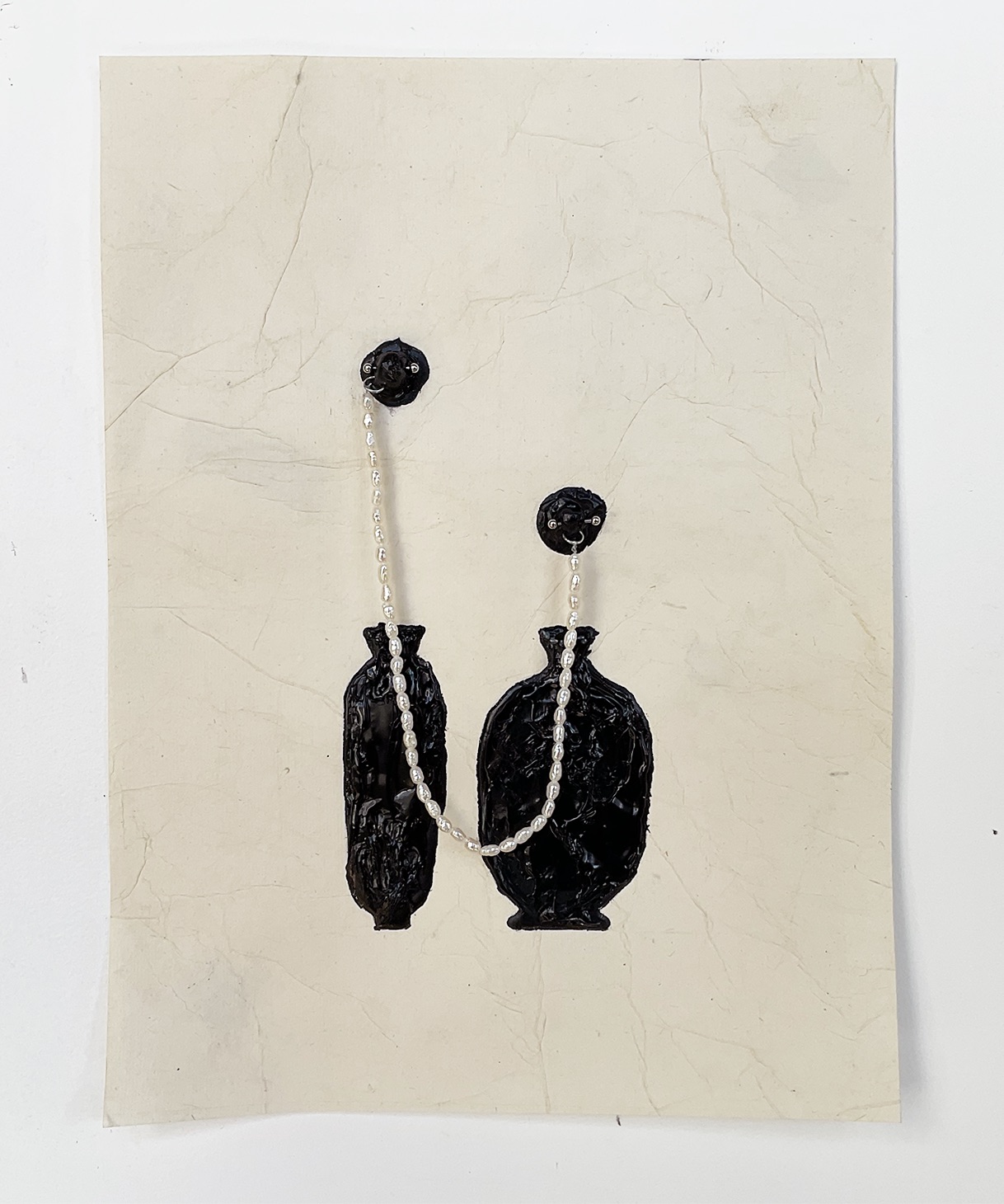 Ellen Jong
Snuff Links, 2026
Handmade ink, pearls, and piercing jewelry on paper
12 x 9 inches approx (paper size)
