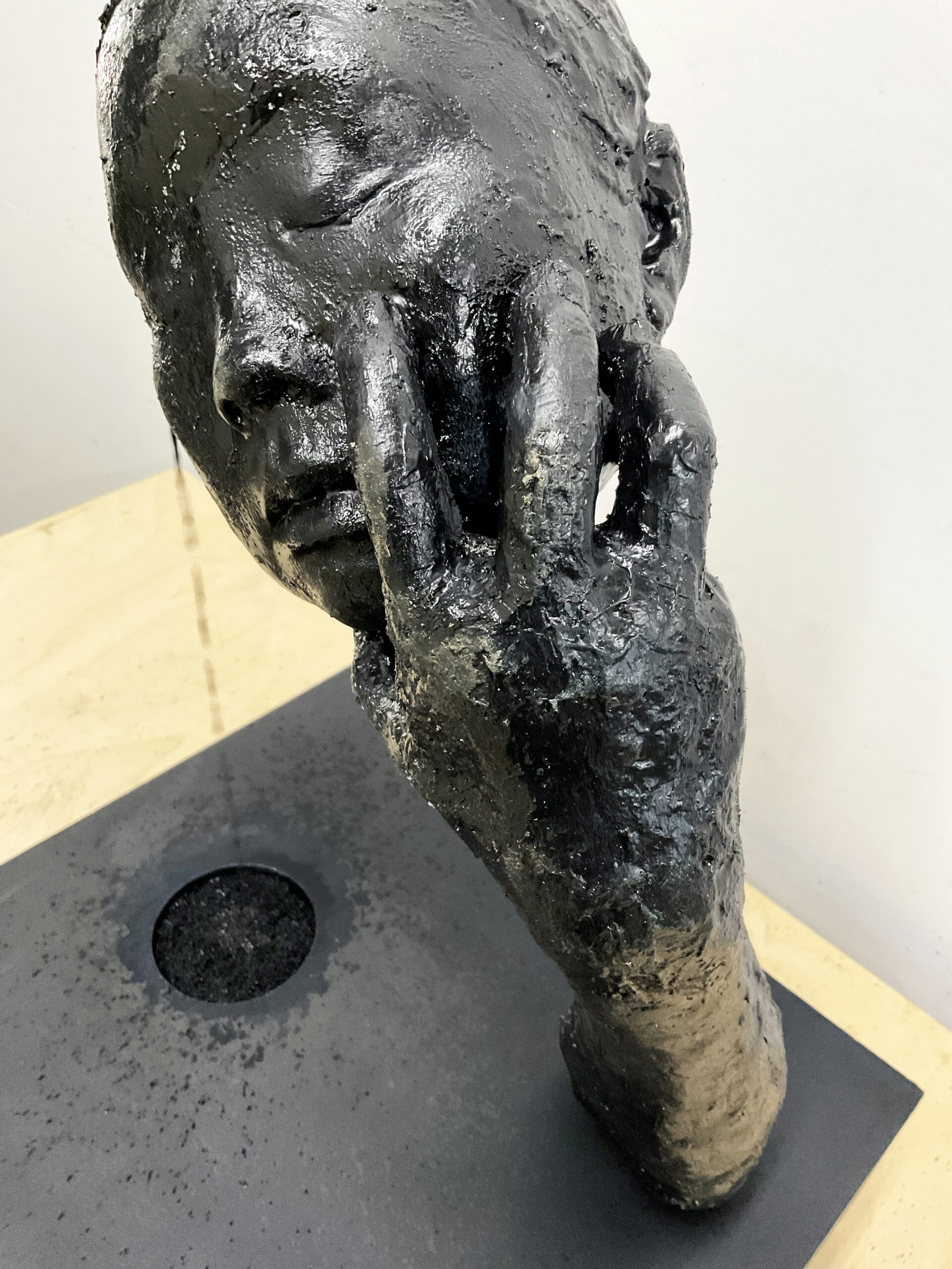 Ellen Jong
Inkling, 2026
Handmade dehydrated-solid and liquid ink on pedestal with fountain components
18 x 18 x 16 inches