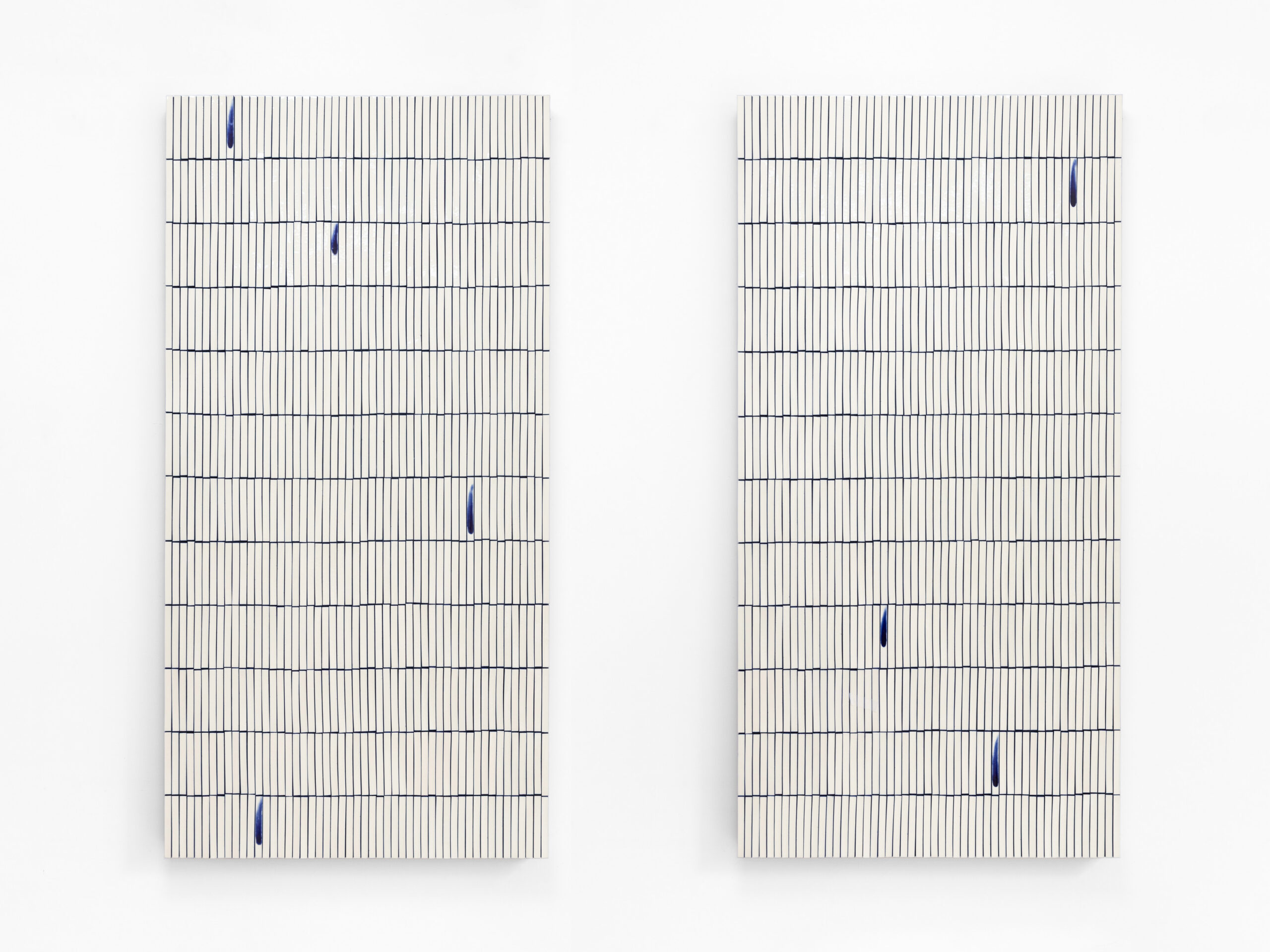 Lee Eun 
Sea Poem, 2026
Canvas, mixed clay, cobalt pigment, transparent glaze
124 x 124 x 6
(62 x 124 x 6 for each/
2 pieces)