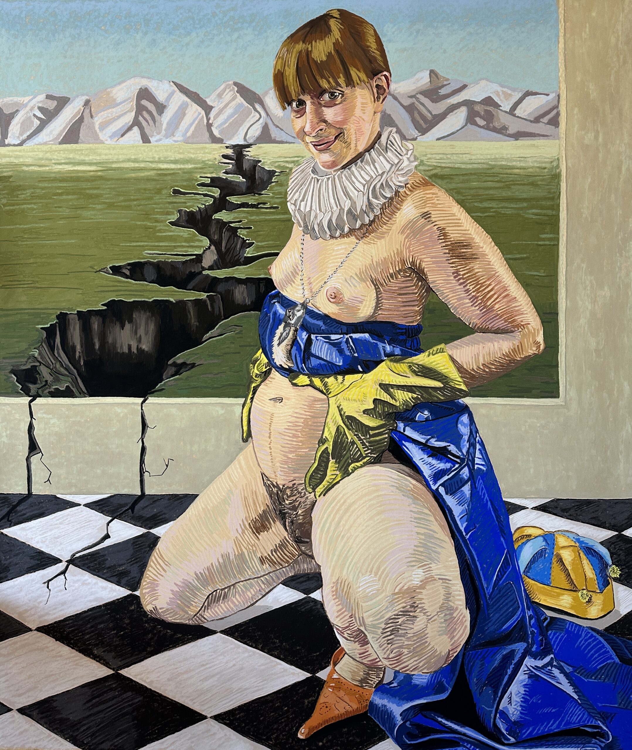 Ilke Cop, The Fool in the House IV, 2024 pastel on paper, framed on wooden board in wooden frame, 160 x 135 cm (drawing), 173,2 x 146,3 x 4,5 cm (frame), unique