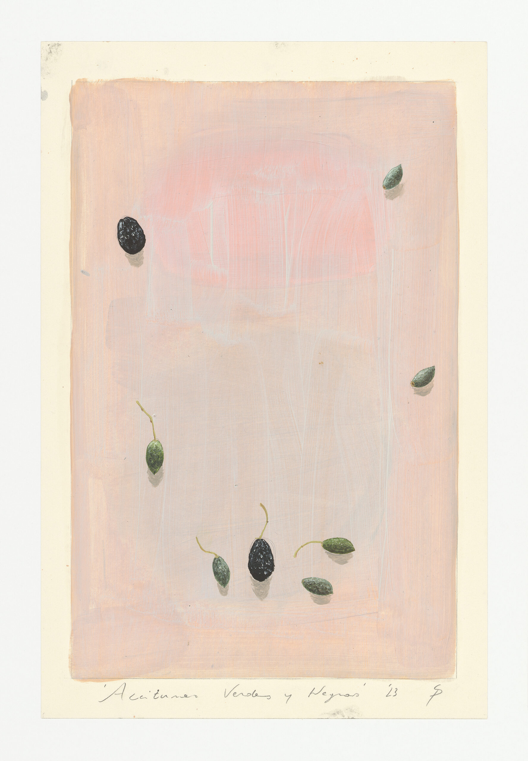 SP 2.23,Aceitunas verdes y negras,2023,Oil on paper,33.5 x 22 cm